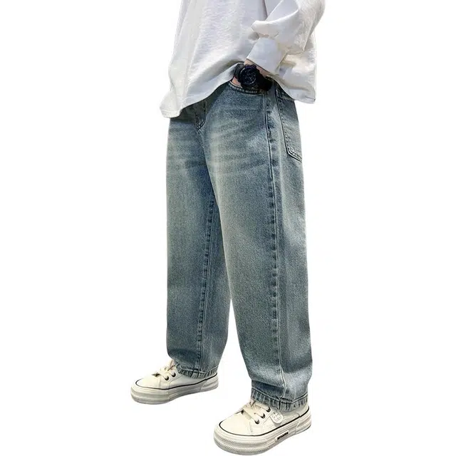 黑恐龙牛仔裤 男童秋季显瘦帅气直筒长裤