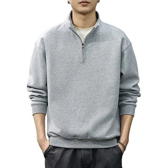 前进牛 美式经典复古潮流潮牌半拉链立领重磅宽松休闲户外卫衣 男款