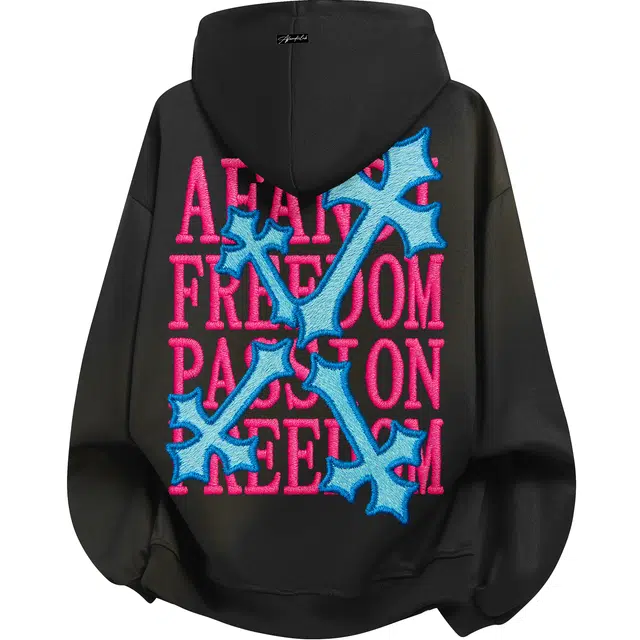 阿凡迪 仿刺绣美式复古街头个性创意十字架字母潮牌印花宽松舒适休闲百搭时尚潮流日常通勤透气速干凉感纯棉圆领运动重磅卫衣 男女同款