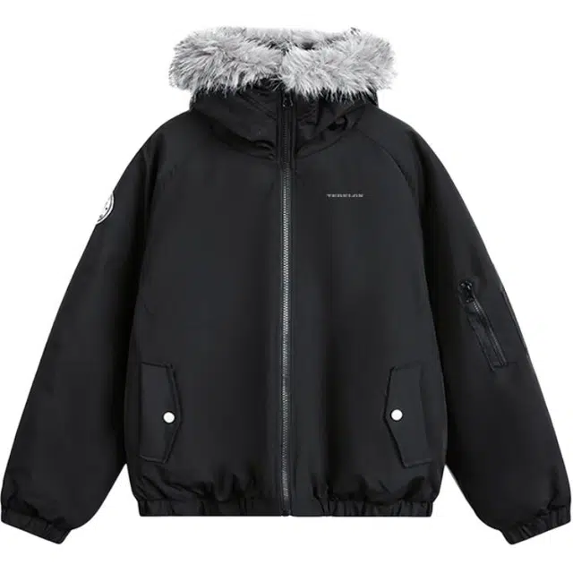 太子龍 毛领可拆卸连帽加厚保暖防泼水宽松情侣棉服 男女同款