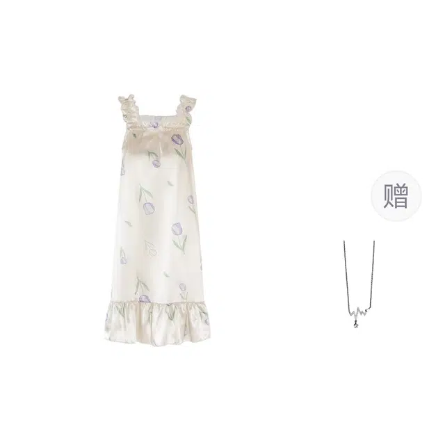 识恩 冰丝吊带女带胸垫凉感睡衣甜美可爱家居服睡裙 女款