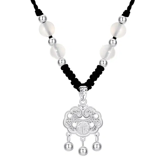 老庙 平安锁转运珠 纳福转运礼盒好运 精致新中式清冷感高级设计百搭显贵气质 可调节锁骨链 玛瑙 项链 女款