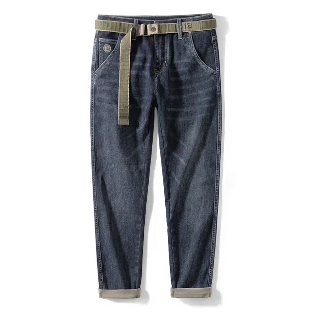 潮人榜 秋冬季美式高品质柔软刺绣男士长裤子修身小脚潮牌百搭痞帅潮流休闲时尚高端牛仔裤 男款