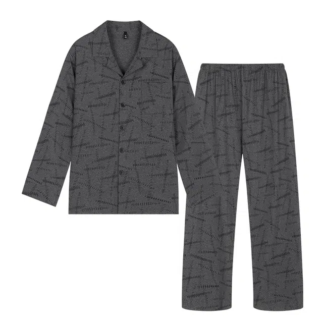 宫蝶 休闲长袖家居服满印宽松大码开衫可外穿睡衣套装 男款