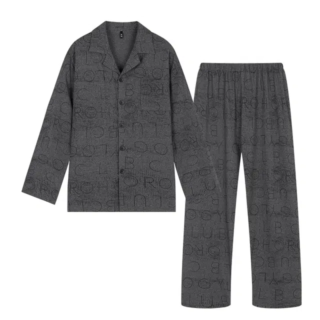 宫蝶 爽肤棉长袖休闲家居服满印字母大码宽松开衫可外穿睡衣套装 男款