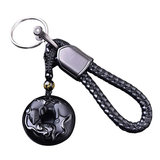 子婳 十二生肖招财转运诸事顺逐平安吉祥汽车扣链高档时尚百搭腰挂件#好运 黑曜石 钥匙扣 男女同款情侣款