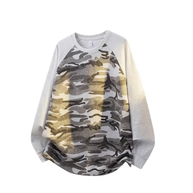 地界二 迷彩复古拼接宽松休闲高街 卫衣 男女同款