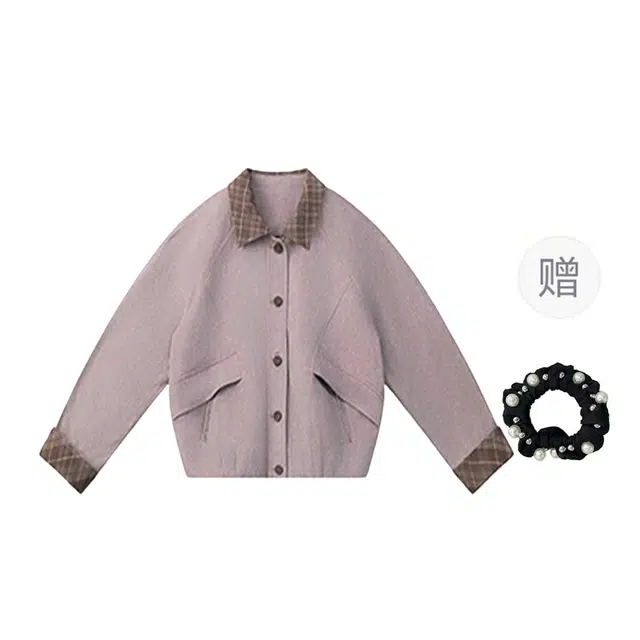 雾闪闪 白描工作间"帕斯托信箱"巴恩风格纹撞色领秋季工装短外套 夹克 女款