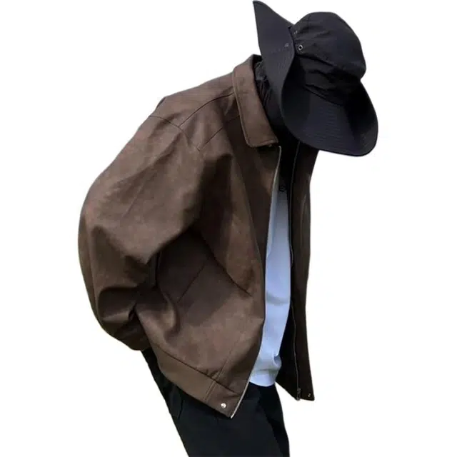 黑马漫画 美拉德短款皮衣外套男春秋款防水翻领工装夹克 男女同款