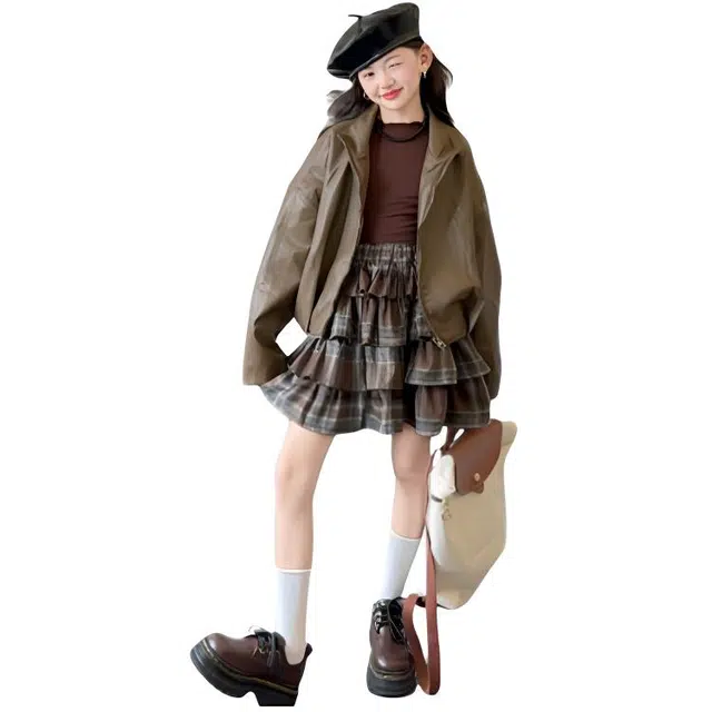 木木兔儿童上装 潮牌时髦洋气甜美中大童冬季童装外套女孩衣服上衣长袖小学生女生皮衣夹克简约