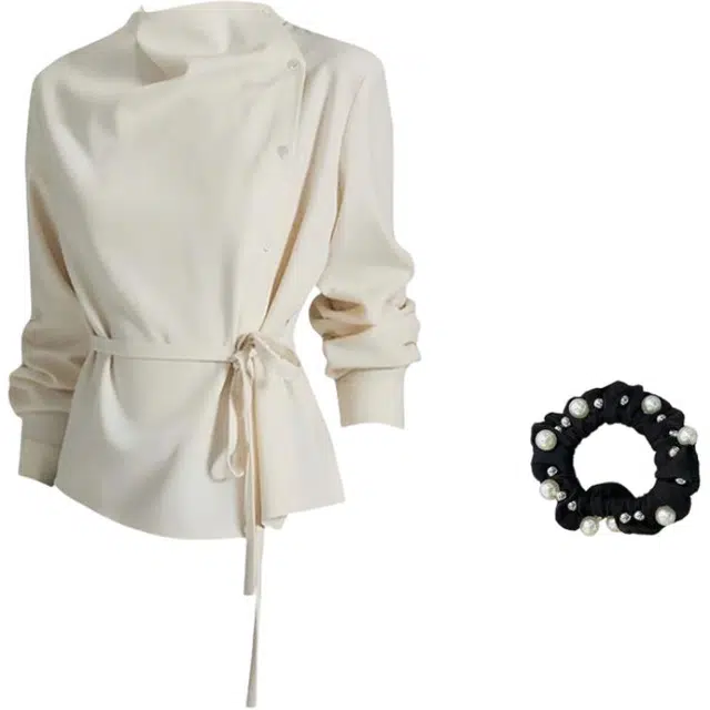 雾闪闪 贰羊设计时宜简约不对称荡领斜门襟绑带收腰上衣女高级感 衬衫 女款