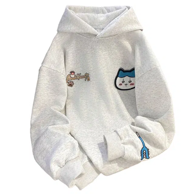 哲源 美式复古重磅华棉趣味卡通万针刺绣春秋设计感情侣外套潮牌舒适日常通勤百搭无性别主义连帽卫衣 男女同款