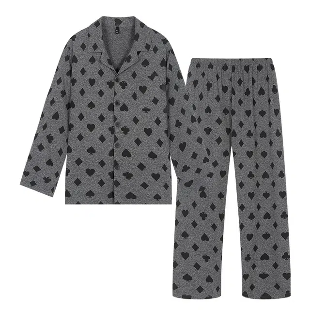 宫蝶 爽肤棉长袖开衫宽松复古家居服大码可外穿睡衣套装 男款