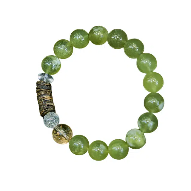 仙园韵 【和财】财富机遇信心 自然岫玉 沉水沉木香黄水晶手饰#好运 绿发晶 手串 男女同款情侣款