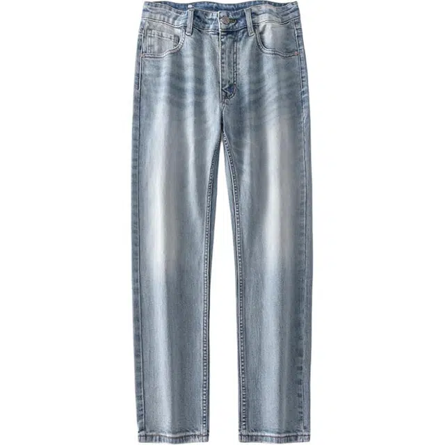 逆腾 逆腾裤男美式修身直筒裤子男士潮牌高街复古水洗小脚牛仔裤 男款