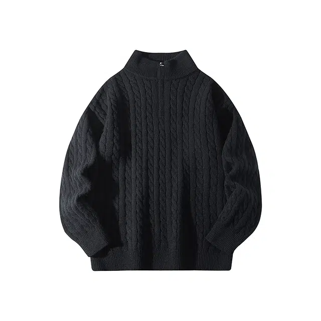 欧迪芬 潮牌纯色绞花半拉链休闲百搭内搭大学生外穿开衫立领毛衣 男女同款