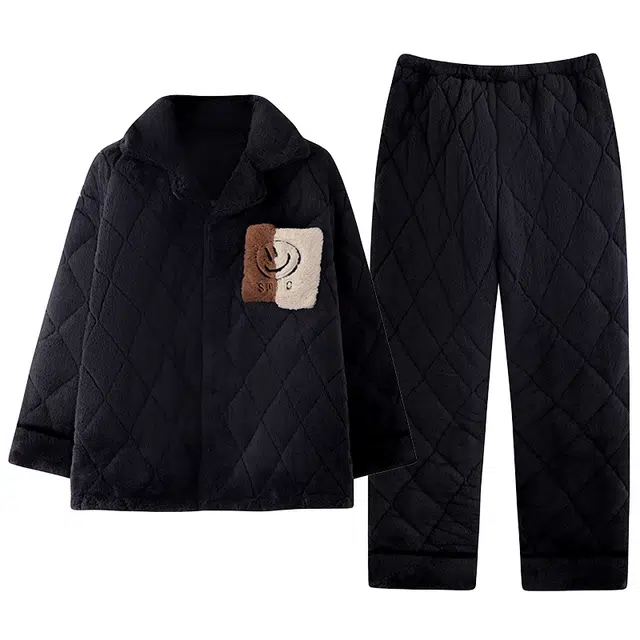 俏霓桐 保暖蓄温三层夹棉加厚加绒长袖开衫可外穿睡衣套装 男女同款