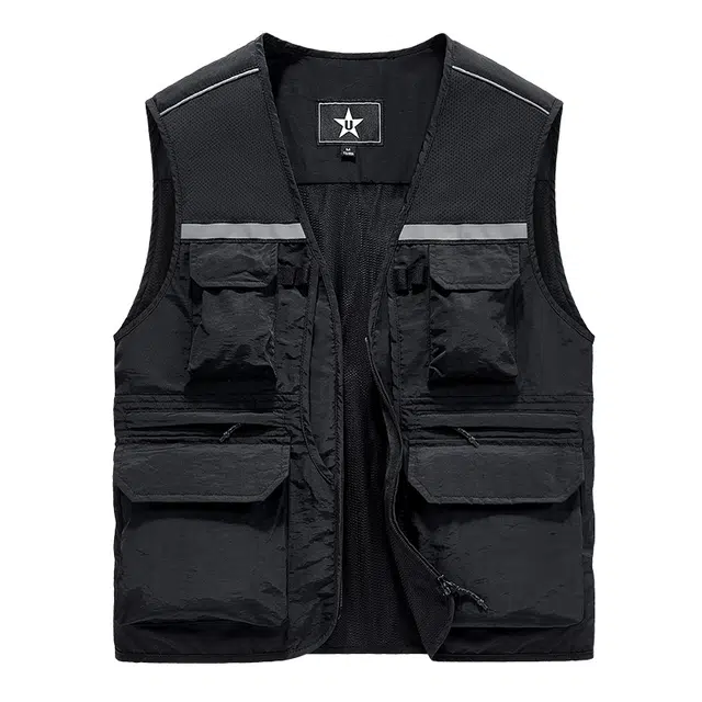 海尔斯 户外反光运动多口袋宽松纯色潮流马甲 男款
