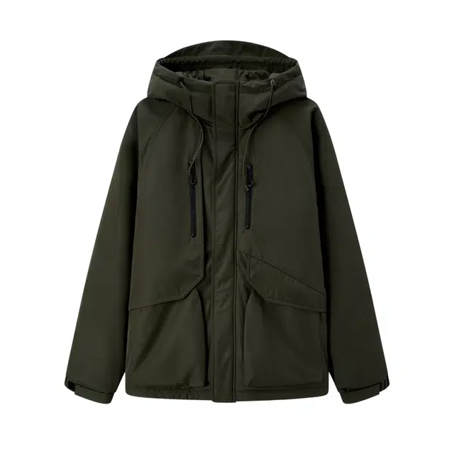森马 防水防油防污防风户外登山纯色宽松连帽棉服 男款