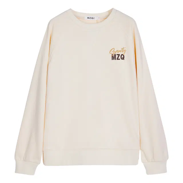 米子旗 高级感休闲宽松字母/数字/文字插肩袖长袖通勤套头卫衣 女款