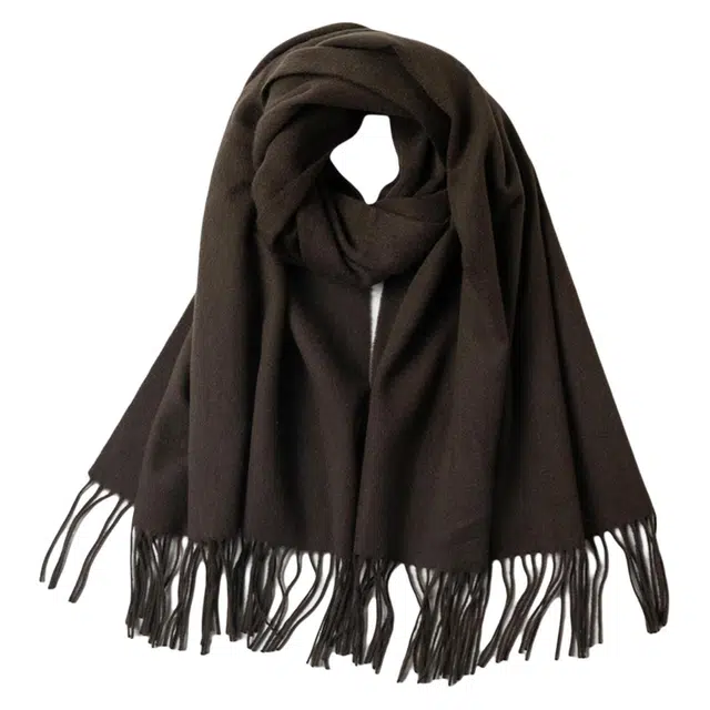 红豆 品牌绒毛混纺素色纯色水纹披肩柔软舒适保暖流苏 绵羊毛 绒线围巾 男女同款情侣款