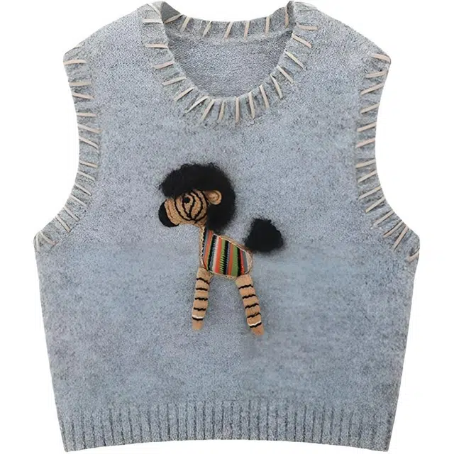 小卷要加油 可爱小马刺绣马甲女套头宽松春秋冬叠穿软糯打底背心上衣针织衫 男女同款