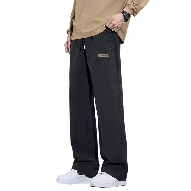 赛瀚 高级感阔腿休闲裤男款秋季美式潮流百搭舒适亲肤男装宽松抽绳松紧腰纯色长裤显瘦显高青少年高街潮牌通勤外穿男裤 男女同款