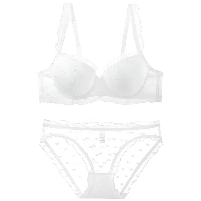 皇室品轩 蕾丝法式小胸聚拢上托心形植绒刺绣纯欲文胸 内衣裤套装 女款