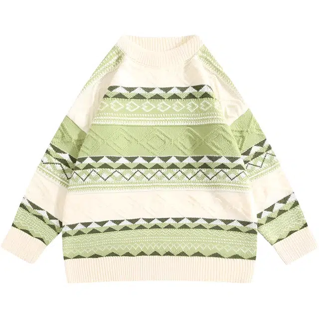 极限涡轮 美式复古高级痞帅潮流条纹拼接设计感小众无性别主义穿搭亲肤柔软舒适时尚个性宽松休闲百搭印花慵懒风上衣针织衫 男女同款