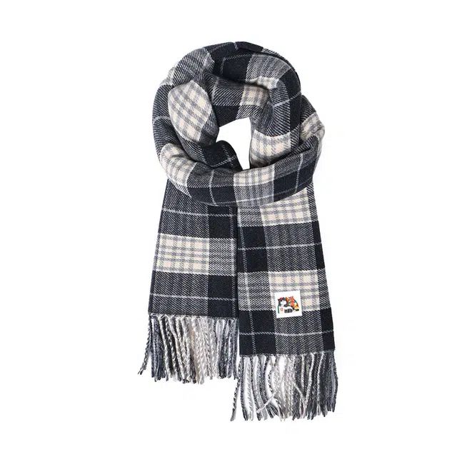 吾皇猫 时尚密码格纹双面保暖流苏围脖 礼盒装 聚酯纤维 绒线围巾 男女同款情侣款