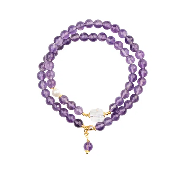 茂琼 平安喜乐万事顺遂好运连连新中式国潮文玩双圈圆方糖珠时尚百搭潮流高级饰品念珠 紫水晶 手串 女款