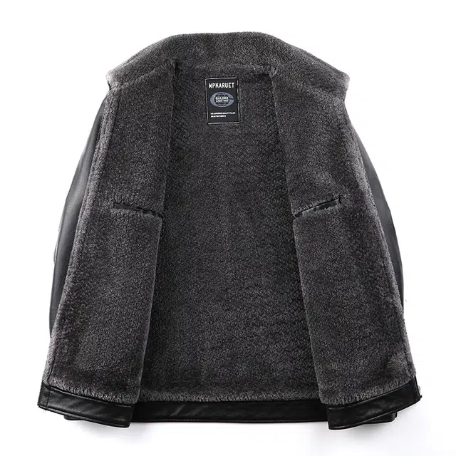 卡丹狄诺 皮毛一体男士加绒加厚秋冬翻领保暖防风中年爸爸装户外休闲轻商务外套男皮夹克男大衣男皮衣 男款