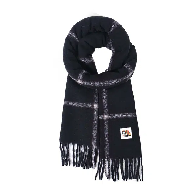 吾皇猫 经典百搭黑灰格子高级感心动礼盒装 聚酯纤维 绒线围巾 男女同款情侣款
