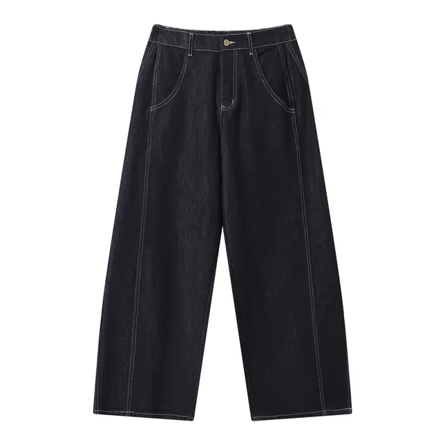 江南先生 挺阔重磅分割爱心绣花斜纹牛仔裤秋季宽松休闲裤 男女同款