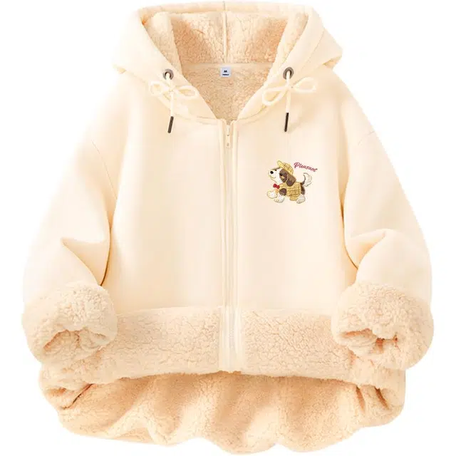 棉致 元气小狗潮流百搭创意休闲学院风秋冬季加绒开衫加厚卫衣 男女同款