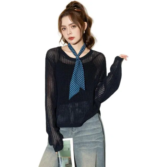 法文箱子 镂空宽松显瘦针织衫 女款