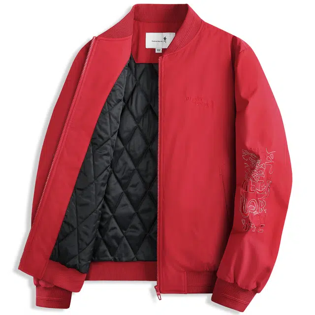 与狼共舞 轻奢高街风夹棉保暖时尚袖臂刺绣设计抗皱防风休闲通勤百搭挺括亲肤棒球领夹克外套 男款