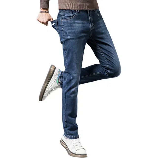 潮人榜 高端修身小直筒潮牌秋冬季百搭中腰显高厚款柔软舒适日常通勤商务弹力牛仔裤 男女同款