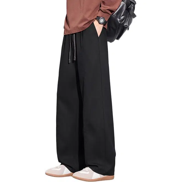 协协乐 弯刀微喇裤高街风拼接氛围感美式复古秋冬季潮牌宽松阔腿直筒垂坠感青少年拖地裤弹力抽绳百搭运动长裤休闲裤 男款