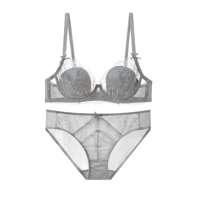 内在密码 法式蕾丝文胸女薄款胸大显小软钢圈上托防下垂纯欲性感罩内衣裤套装 女款