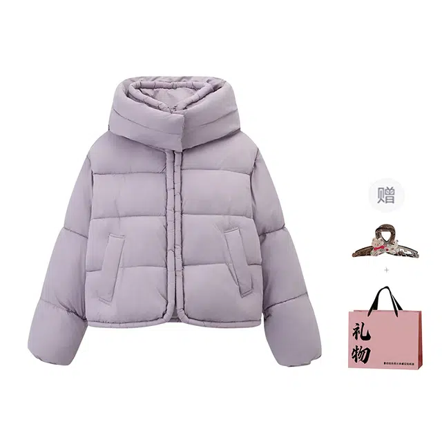 柏黛妃 纯色宽松连帽立领长袖棉服 女款