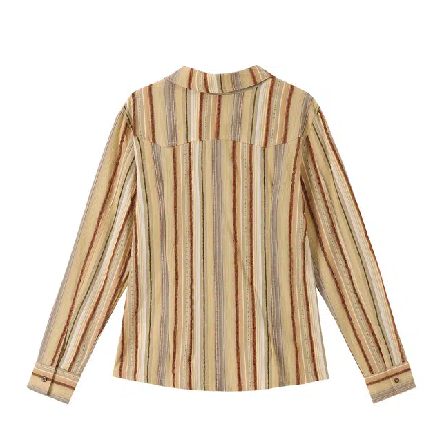 江南先生 日系复古腊肠狗刺绣条纹不对称斜门襟休闲百搭外套收腰长袖衬衫 男女同款