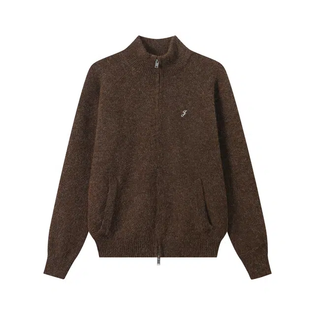 江南先生 纯色保暖锁温素色刺绣开衫外套宽松休闲百搭舒适柔软针织衫毛衣 男女同款