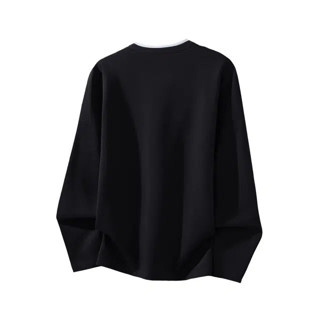 瑞梵帝斯 秋季美式高街假两件长袖潮流学院风百搭男装宽松上衣简约休闲外穿舒适亲肤日常通勤时尚潮牌衫设计感卫衣 男款