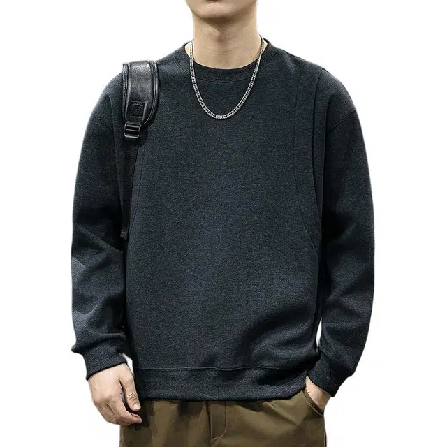 前进牛 美式经典复古潮流麦穗棉长袖极简风圆领秋季潮牌宽松休闲户外百搭拼接外套卫衣 男款