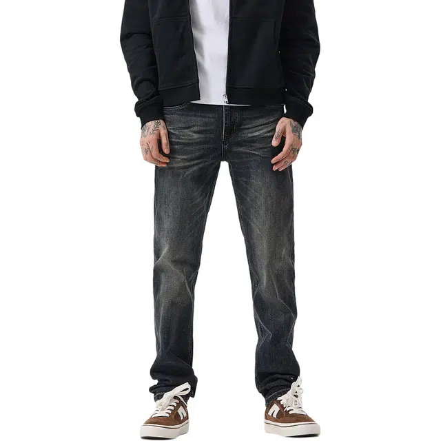 逆腾 逆腾裤男潮牌修身裤子男士潮流水洗复古直筒美式百搭小脚牛仔裤 男款