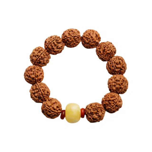 茂琼 财源滚滚万事顺遂好运连连新中式国潮文玩念珠转运珠五瓣龙纹正宗尼泊尔姜黄皮佛珠时尚百搭高级文玩念珠 金刚菩提 手串 男款