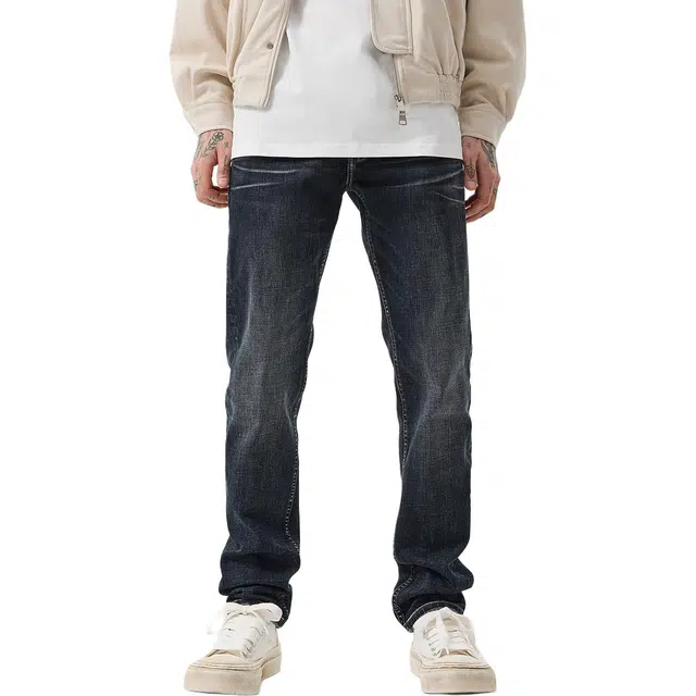 逆腾 逆腾复古长裤男潮流修身直筒裤子男士潮牌高街水洗美式弹力小脚牛仔裤 男款