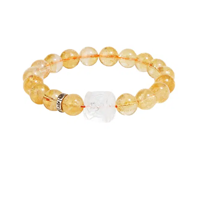 仙园韵 【招米】 鸿运醒狮 新中式如意纳福 国风潮流通勤百搭黄晶石招财转运串珠#好运 黄水晶 手串 女款