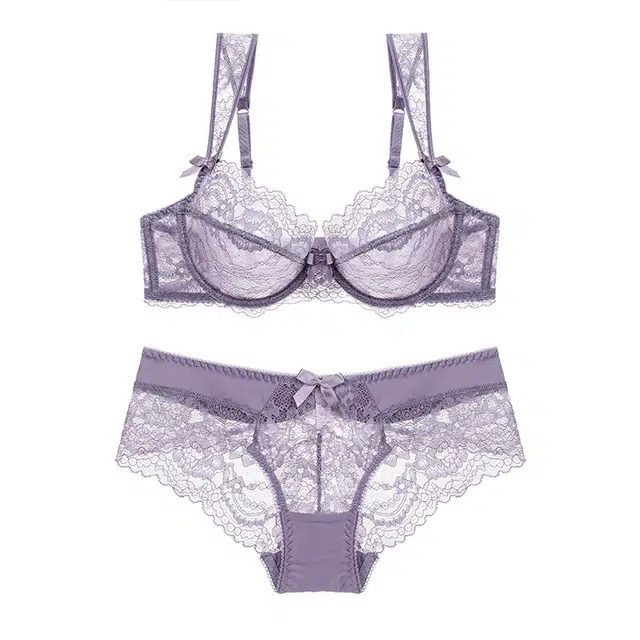 皇室品轩 蕾丝超薄透明女士文胸性感胸罩透内衣裤套装 女款